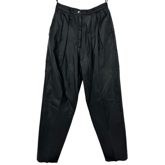 Vintage 90s Womens Pleated Leather Pants Tapered Waist 26” Grunge Minimalist - Picture 1 of 15